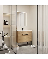 Sillysis Modern Bathroom Vanity with Ceramic Sink, Wall Mounted or Freestanding, Soft Close Doors