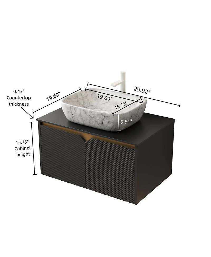 Sillysis Wall Mounted Bathroom Vanity with Sintered Stone Top, Volakas Marble Pattern Sink, Soft Close Doors