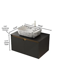 Sillysis Wall Mounted Bathroom Vanity with Sintered Stone Top, Volakas Marble Pattern Sink, Soft Close Doors