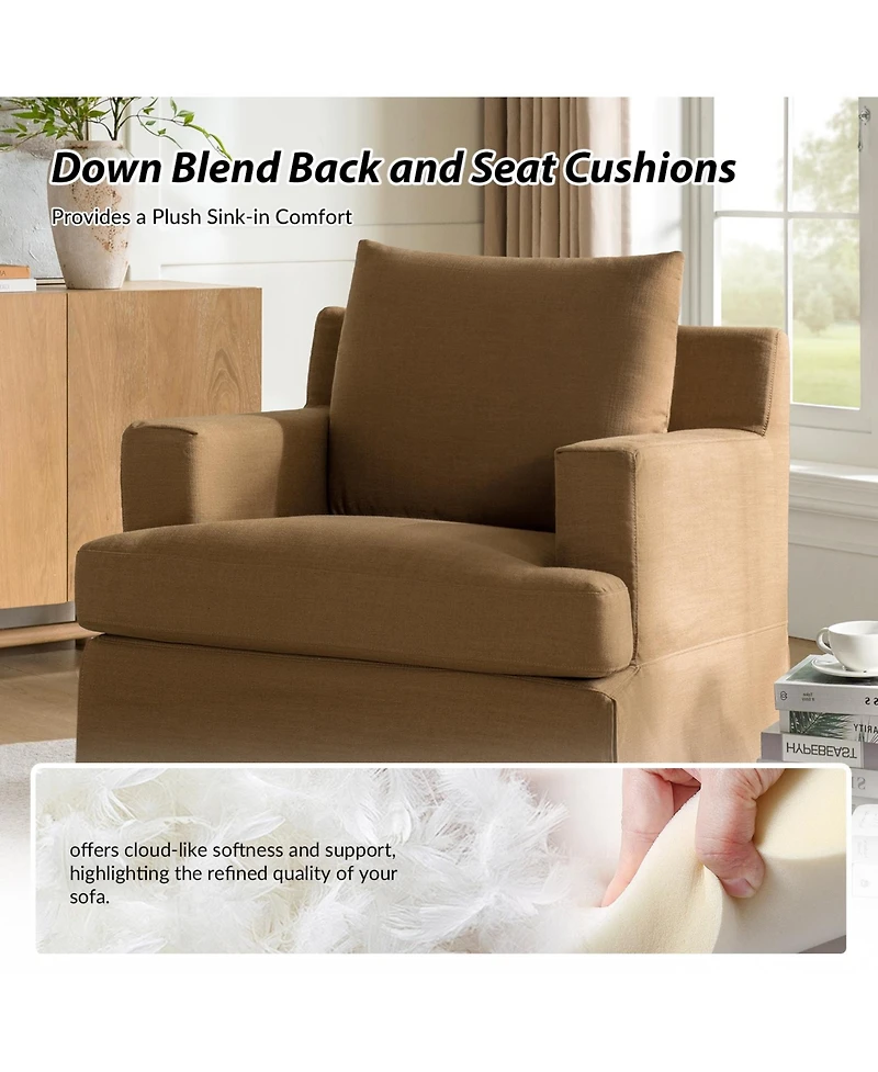 Hulala Home Epirus 33" Wide Farmhouse Slipcovered Swivel Rocking Armchair with Down Blend Fill