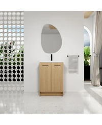 Sillysis 24 Inch Freestanding Bathroom Vanity with Resin Sink, Modern Light Wood Cabinet, Soft-Close Doors and Adjustable Shelf