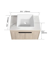 Sillysis Wall Mounted Bathroom Vanity with Ceramic Vessel Sink, Side Storage Shelf, Soft Close Doors