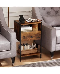 Gymax 2 pieces Nightstand w/ Charging Station Bedside Table w/ Usb Ports and Outlets