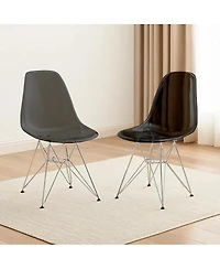 LeisureMod Cresco Acrylic Dining Chair Set of 2 Chrome Eiffel Base and Curved Back Design, Ergonomic Lightweight Accent Side