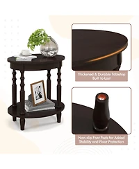 Gouun 2-Tier Oval Side Table with Storage Shelf and Solid Wood Legs
