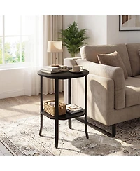 Gymax Round End Table 2-Tier Night Stand w/Storage Shelf Industrial Bedside Rustic