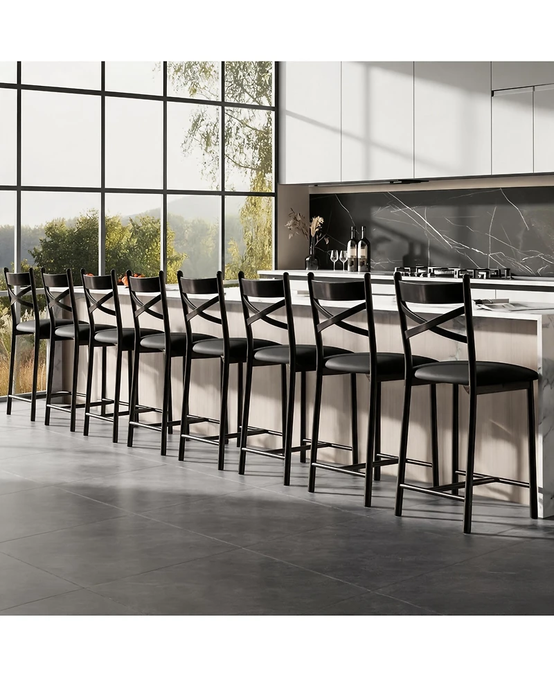 homfan Set of 8 Counter Height Dining Chairs, 26 Inch Upholstered Chairs with Thick Cushion and Backrest for Kitchen Island