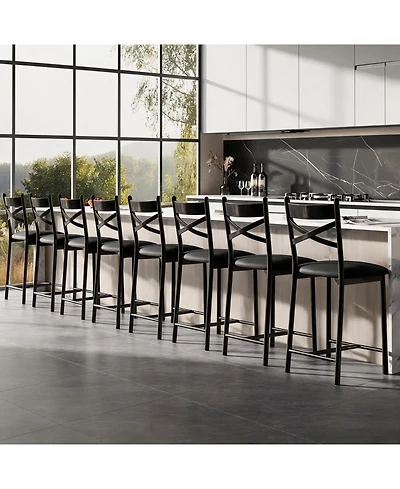 homfan Set of 8 Counter Height Dining Chairs, 26 Inch Upholstered Chairs with Thick Cushion and Backrest for Kitchen Island