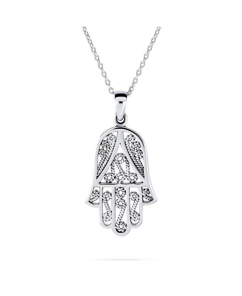 Bling Jewelry Yoga Amulet Fatima Hand Of God Hamsa Pendant Necklace Filigree .925 Sterling Silver