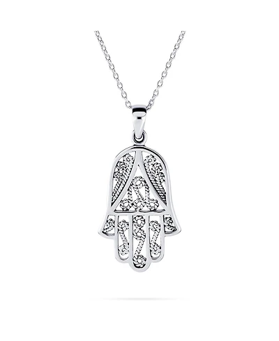 Bling Jewelry Yoga Amulet Fatima Hand Of God Hamsa Pendant Necklace Filigree .925 Sterling Silver
