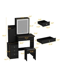 Homsee 52-Inch Vanity Desk with Matching Stool - Modern Makeup Table Led Light & Sliding Mirror | 2-in-1 Dresser Nightstand Combo