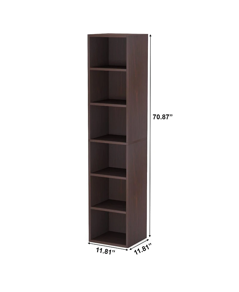 Slickblue Modern 6-Tier Corner Bookcase with Narrow Cube Shelves
