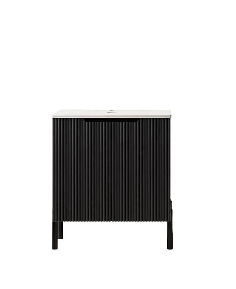 Sillysis 24 Inch Bathroom Vanity without Basin, Sintered Stone Top, Striped Soft Close Doors, Black Modern Scandinavian Storage Cabinet