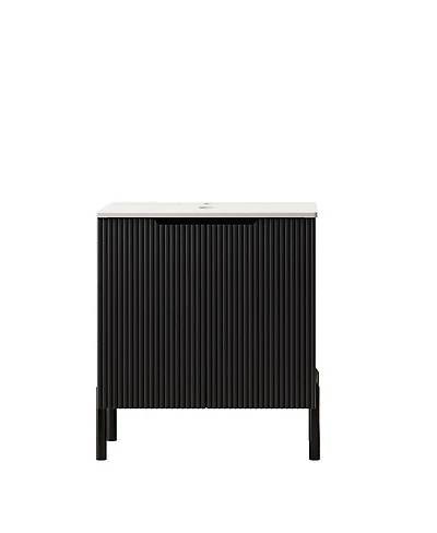 Sillysis 24 Inch Bathroom Vanity without Basin, Sintered Stone Top, Striped Soft Close Doors, Black Modern Scandinavian Storage Cabinet