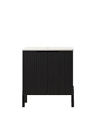 Sillysis 24 Inch Bathroom Vanity without Basin, Sintered Stone Top, Striped Soft Close Doors, Black Modern Scandinavian Storage Cabinet