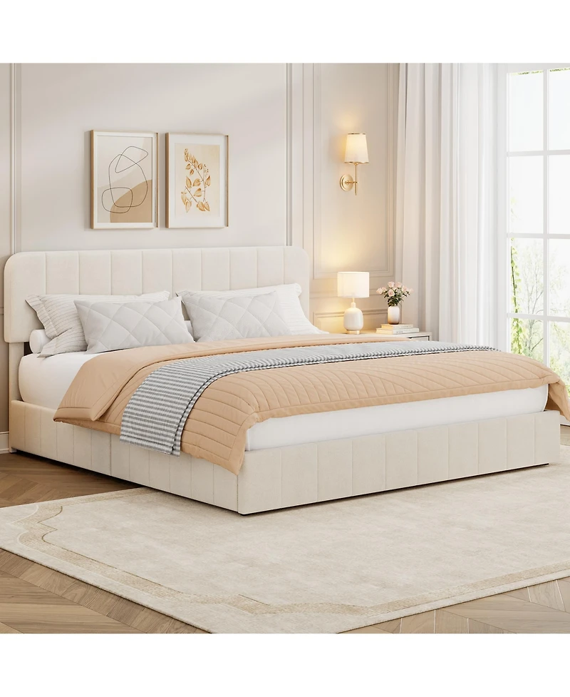 homfan Velvet Platform Bed Frame Channel Tufted Wingback Headboard Upholstered Wood Slats No Box Spring