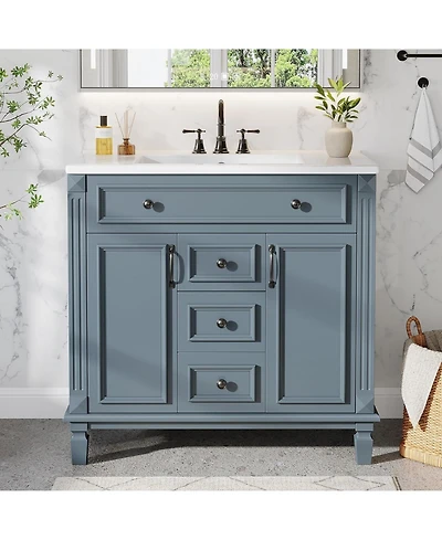 Tribesigns 36-Inch Bathroom Vanity with Sink, Freestanding Bathroom Sink Cabinet with 2 Doors and 2 Drawer, Adjustable Shelf