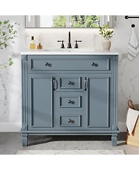 Tribesigns 36-Inch Bathroom Vanity with Sink, Freestanding Bathroom Sink Cabinet with 2 Doors and 2 Drawer, Adjustable Shelf