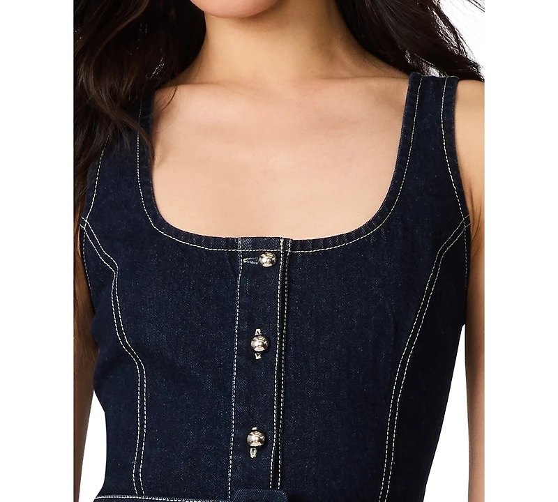 Steve Madden Juniors' Maila Denim Button-Front Mini Dress