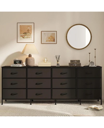 gaomon 70" Wide Dresser with 12 Fabric Drawers, Charging Station for 65/75/80 Inch Tv, Tv Stand Living Room, Bedroom