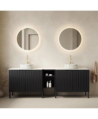 Sillysis Inch Bathroom Vanity with Double Vessel Sinks, Sintered Stone Countertop, Soft Close Doors