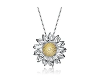 Genevive Unique Sterling Silver Two-Tone Sunflower Cz Pendant Necklace