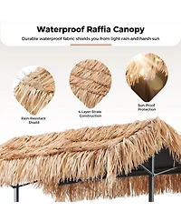 Pocassy 3-Piece Outdoor Tiki Bar Set with Palapa Top, Wicker Islander Tiki Bar and 2 Wicker Stools for Garden