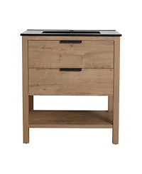 Sillysis Freestanding Bathroom Vanity with Ceramic Sink, Modern Soft Close Drawers, Open Storage Shelf, Plywood Base