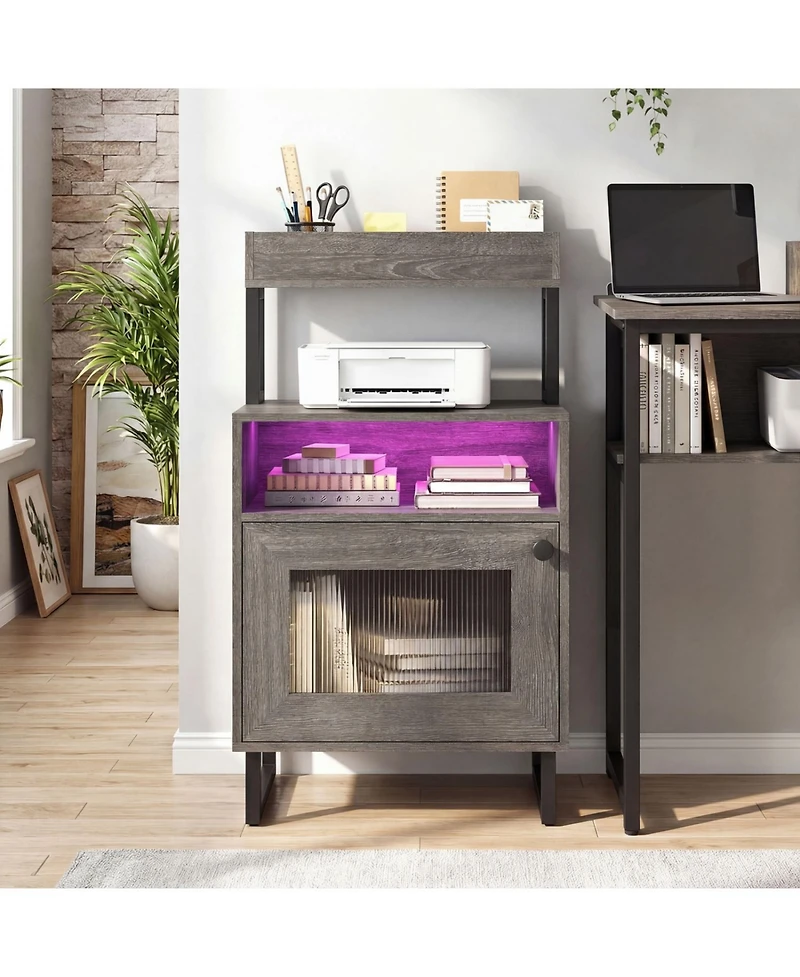 Slickblue Nightstand with Led Lighting, Top Tray, Open Compartment & Cabinet Storage