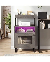 Slickblue Nightstand with Led Lighting, Top Tray, Open Compartment & Cabinet Storage