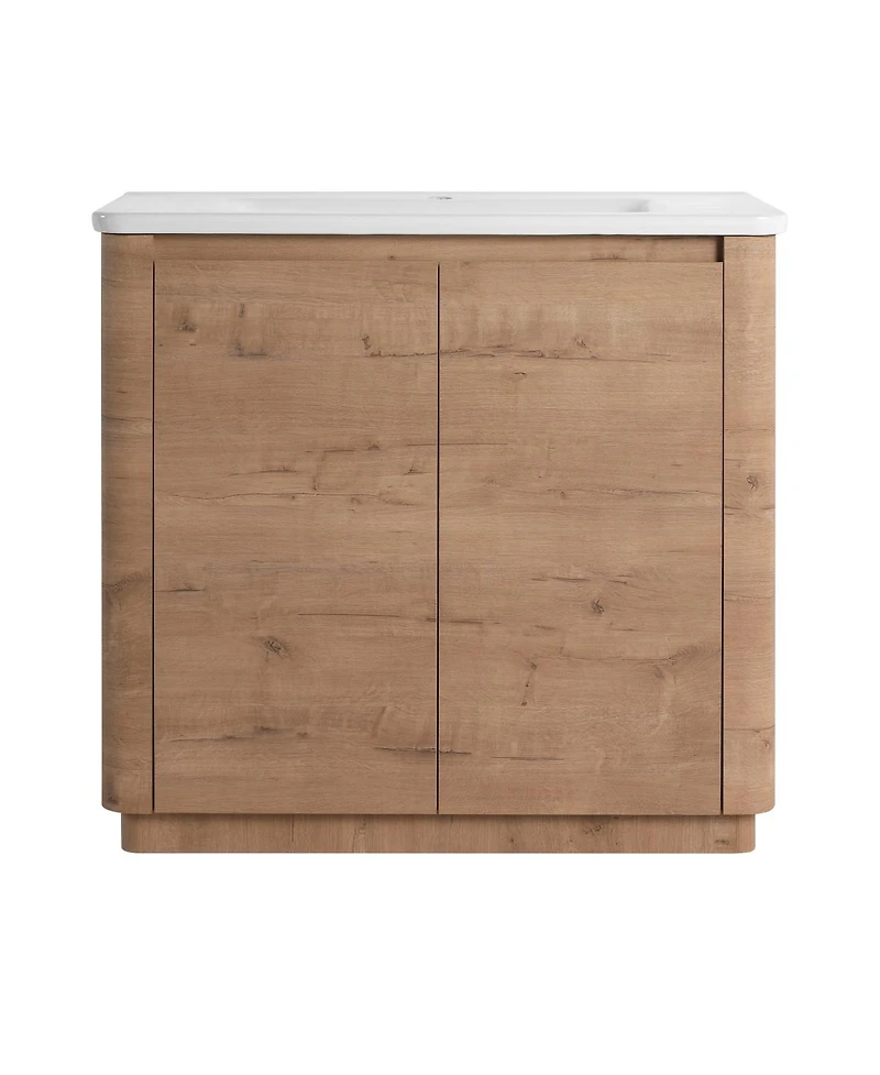 Sillysis Freestanding Bathroom Vanity with Ceramic Sink, Modern Plywood Cabinet, Soft Close Doors