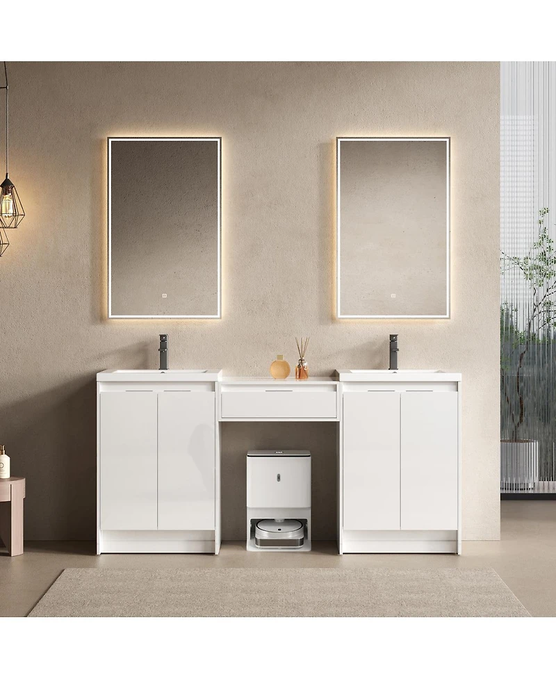 Sillysis 71 Inch Modern Double Bathroom Vanity with Resin Sinks, Soft Close Doors, Scratch and Water-Resistant Cabinet, Side Storage