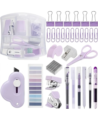 Sevorley Mini Office Supply Kit with Stapler Tape Dispenser Scissors and Clips