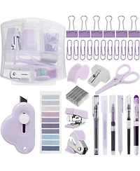 Sevorley Mini Office Supply Kit with Stapler Tape Dispenser Scissors and Clips