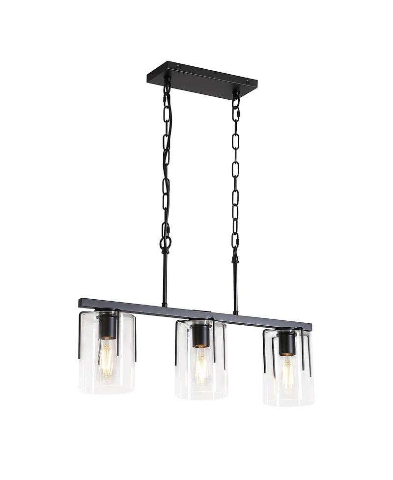 Midola 3-Light Matte Linear Pendant Light, Industrial Kitchen Island Lighting with Clear Glass Shades, Adjustable Chain Chandelier