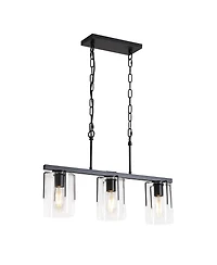 Midola 3-Light Matte Linear Pendant Light, Industrial Kitchen Island Lighting with Clear Glass Shades, Adjustable Chain Chandelier