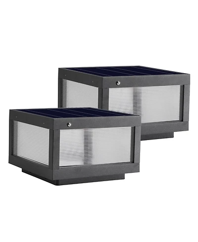 Midola 12" Solar Powered Led Post Cap Light, Modern Outdoor Led Fence Light for Pathways, Decks, and Patios (2-Pack)