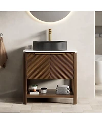 Sillysis Modern Bathroom Vanity with Vessel Sink, Sintered Stone Countertop, Soft Close Solid Wood 3D Doors