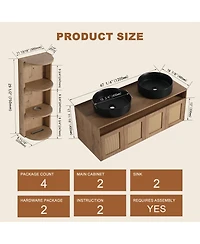 Sillysis Wall Mounted Double Bathroom Vanity Set, Modern Plywood Cabinet, Dual Vessel Ceramic Sinks, Open Storage Rack