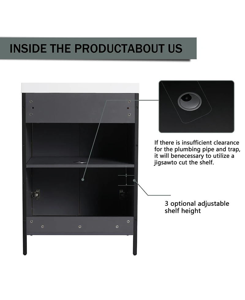 Sillysis Modern Freestanding Bathroom Vanity with Resin Sink, Soft Close Door, Adjustable Shelf, Plywood Cabinet