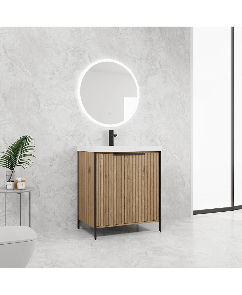 Sillysis Modern Freestanding Bathroom Vanity with Resin Sink, Soft Close Door, Adjustable Shelf, Plywood Cabinet