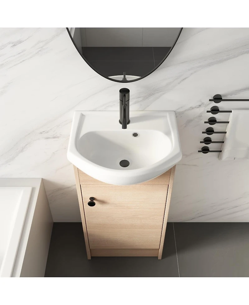 Sillysis 18 Inch Freestanding Bathroom Vanity with Ceramic Sink, Soft Close Door, Adjustable Storage Shelf for Small Spaces