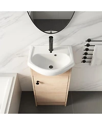Sillysis 18 Inch Freestanding Bathroom Vanity with Ceramic Sink, Soft Close Door, Adjustable Storage Shelf for Small Spaces