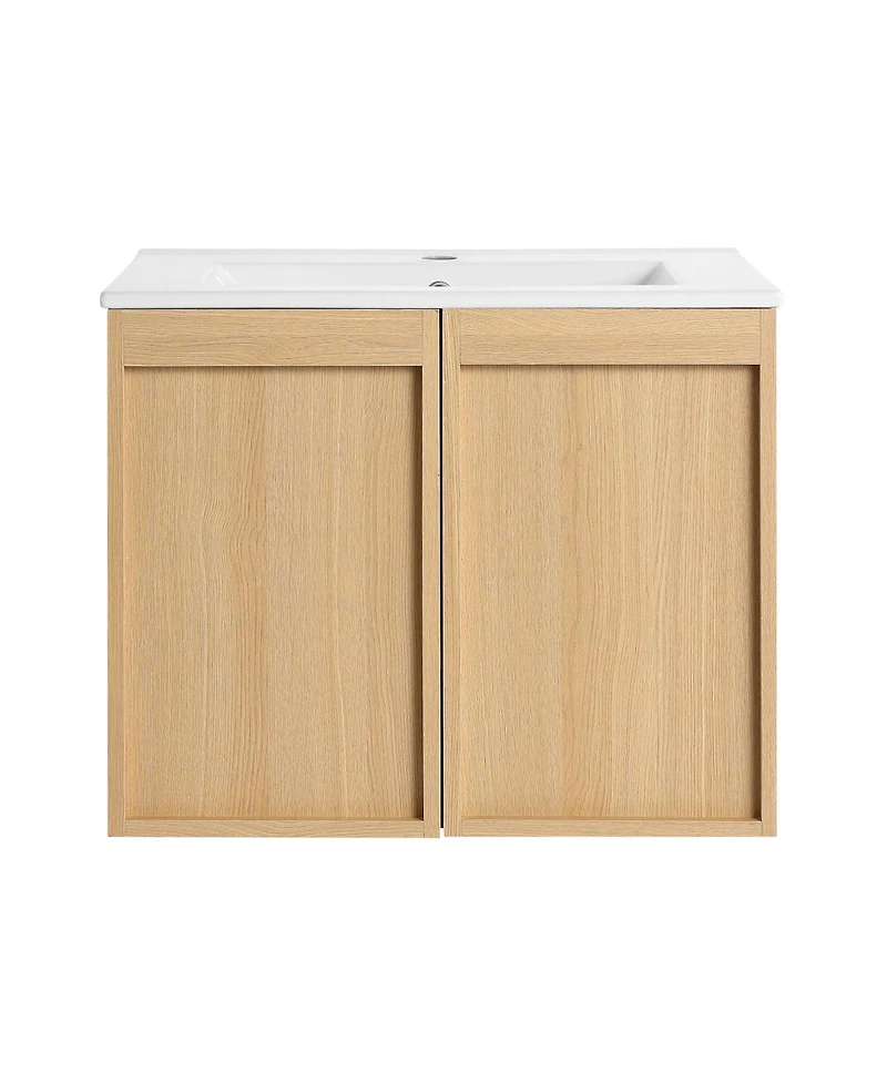 Sillysis Modern Wall Mounted Bathroom Vanity with Ceramic Sink, Soft Close Doors