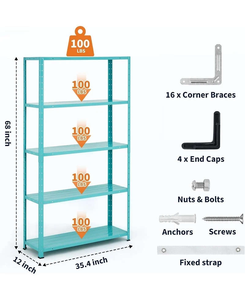 homfan 5 Tier Storage Shelf, 68 Inch Heavy Duty Metal Shelving Unit with Adjustable Shelves for Kitchen or Pantry