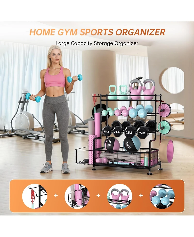 homfan 4 Tier Storage Shelf, 41 Inch Metal Shelving Unit with Wheels and Hooks for Home Gym or Garage