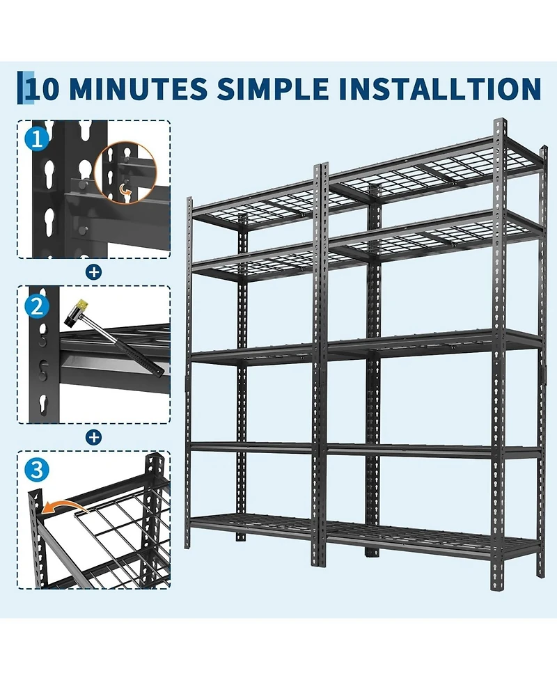 homfan Set of 4 Storage Shelves, 72 Inch Heavy Duty Metal Shelving Unit with Adjustable Shelves for Basement, Warehouse, Pantry, Closet, Kitchen