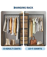 homfan Heavy Duty 4-Drawer Fabric Dresser with Hanging Rail - Multi-Functional Storage Organizer Shelf Metal Frame, Anti-Tip Safety