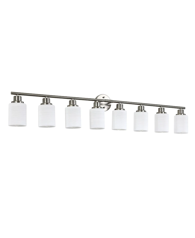 Midola 52" Modern 8-Light Vanity Wall Sconce, Brushed Nickel Finish with Frosted Glass Shades for Bathroom or Hallway Lighting