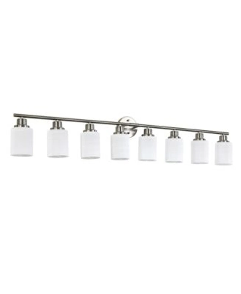 Midola 52 Modern 8 Light Vanity Wall Sconce Brushed Nickel Finish With Frosted Glass Shades For Bathroom Or Hallway Lighting